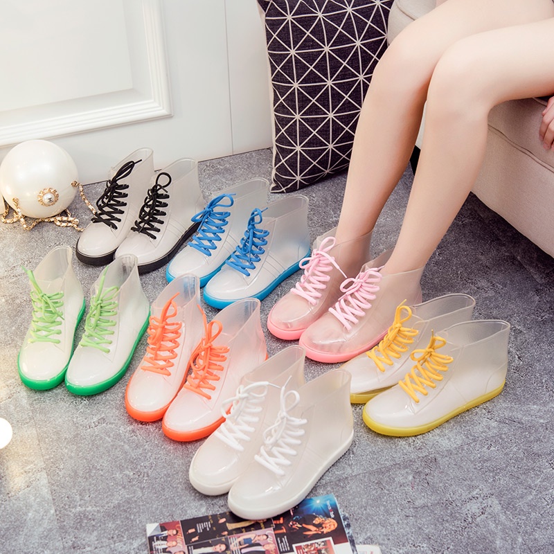 Ủng cao su đi mưa cổ thấp chất liệu cao su trong suốt chống trượt chống nước thời trang mùa hè cho nữ