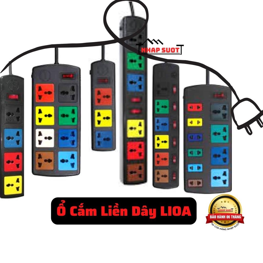 Ổ cắm điện liền dây LIOA đa năng có màng che, ổ 2,3,4,6,8,10 lỗ cắm, dây dài 3m / 5m có cầu dao chịu tải 10A