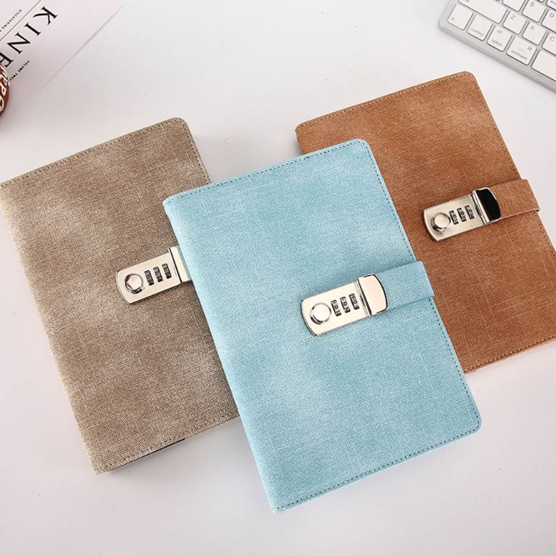 Sổ Tay Khổ A5 Bìa Da Có Khóa Mật Khẩu Tiện Lợi