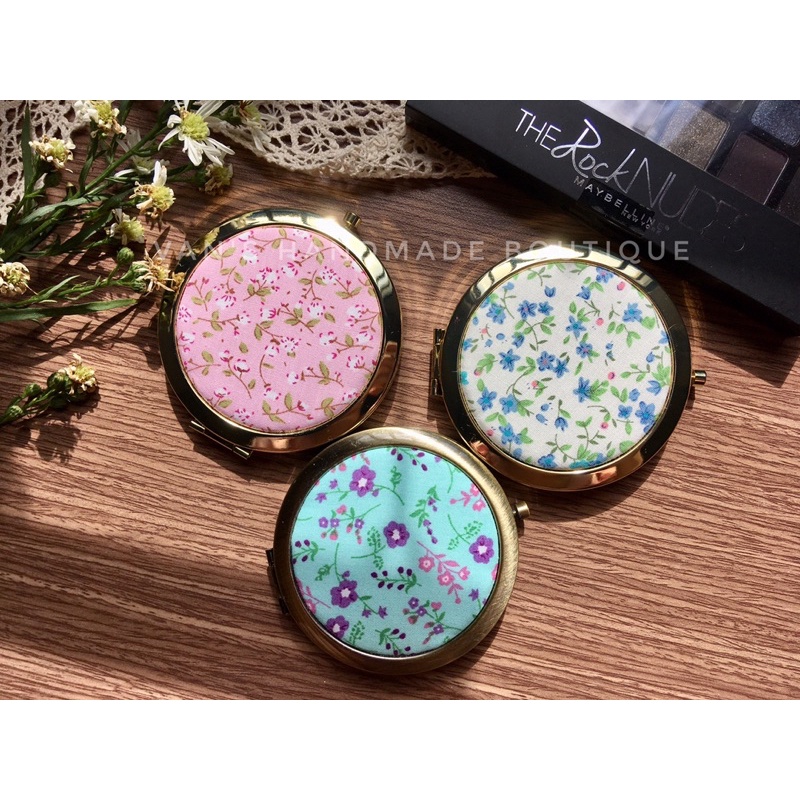 Gương mini bỏ túi, gương trang điểm bọc vải HandMade xinh xắn