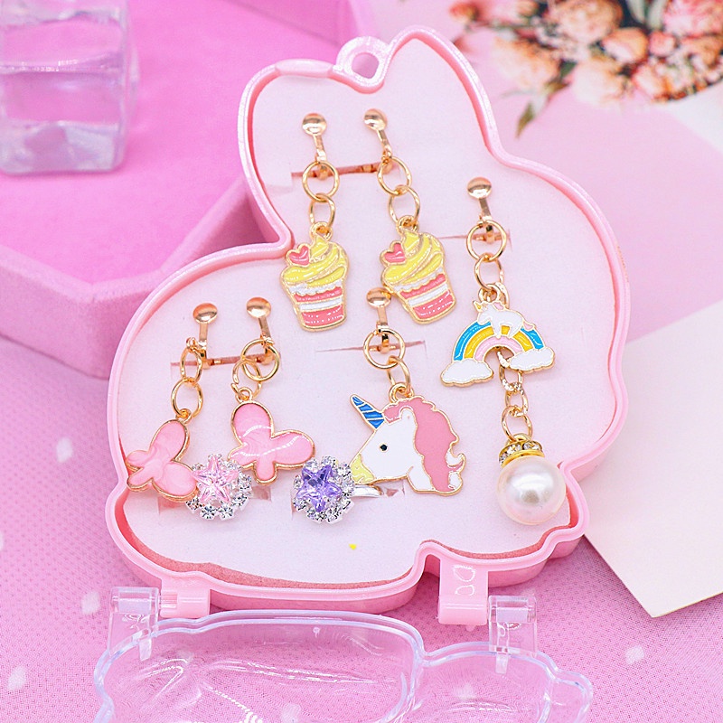 Bộ Khuyên Tai Dạng Kẹp Bằng Hợp Kim Họa Tiết Hoạt Hình Cho Bé Gái
