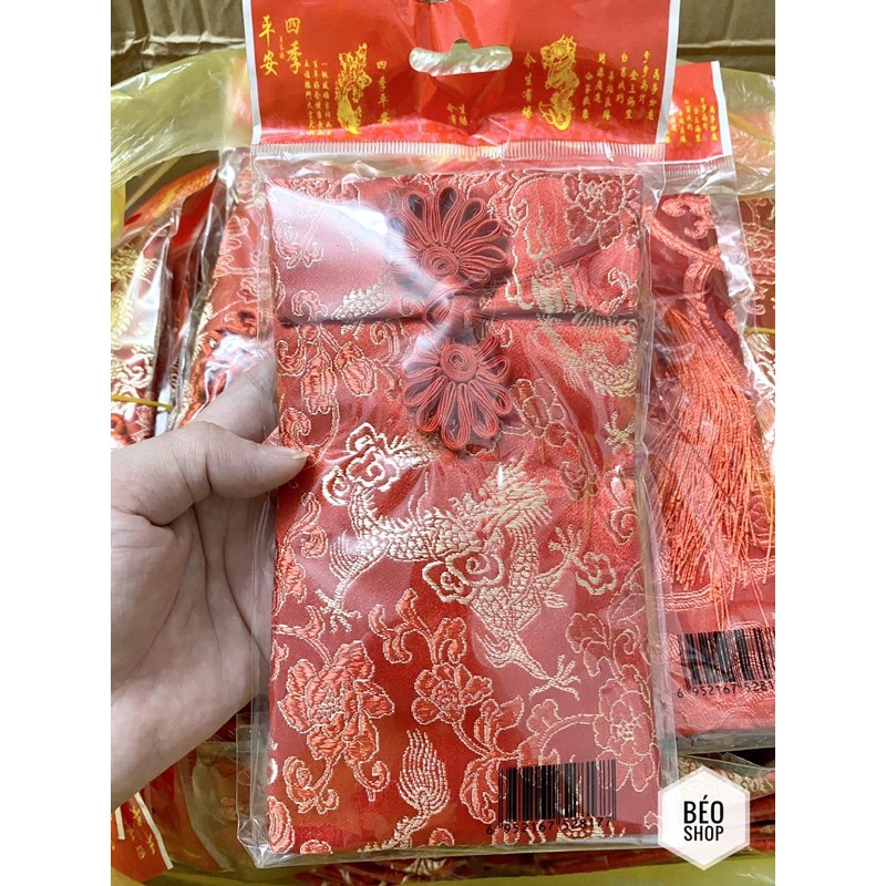 Bao lì xì vải gấm Béo shop phong bao đỏ cao cấp mừng tuổi quà tặng lễ tết , cưới hỏi , nạp tài thêu họa tiết rồng phượng