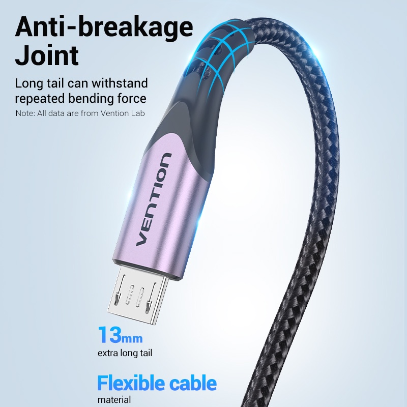 Sạc nhanh Vention 2A Micro USB Dây ruyền dữ liệu bện nylon dành cho Android