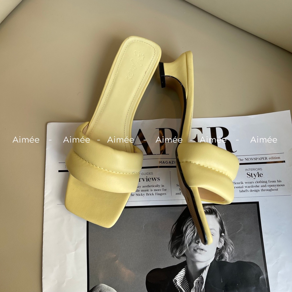 Dép Nữ Cao 3 Phân Đế Vuông Trần Chỉ Ngang Lên Dang Siêu Xinh