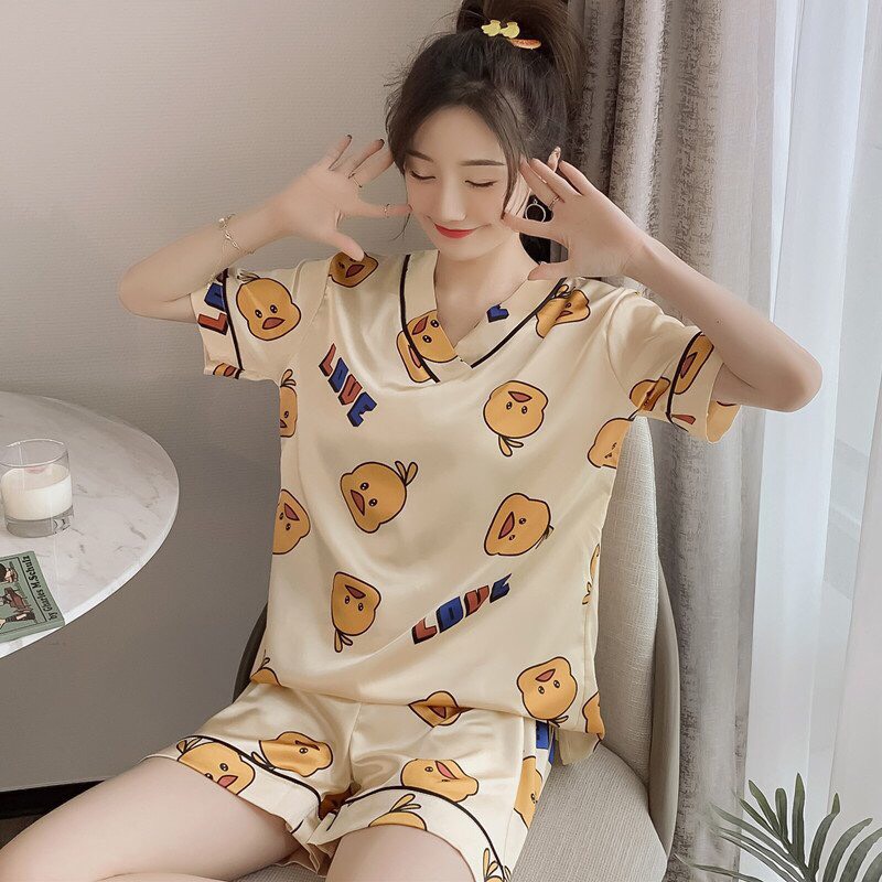 [XẢ HÀNG] Đồ bộ nữ pyjama, đồ bộ pijama nữ lụa Satin cộc tay mặc nhà freesize cực mát, vải mềm, họa tiết dễ thương