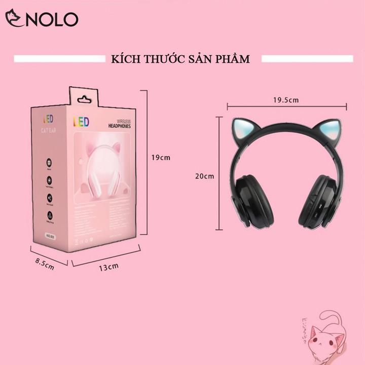 Tai Nghe Chụp Tai Headphone Bluetooth V5.0 Model B39 Kiểu Dáng Tai Mèo Có Đèn Led Hỗ Trợ Nghe Qua Dây Cắm AUX