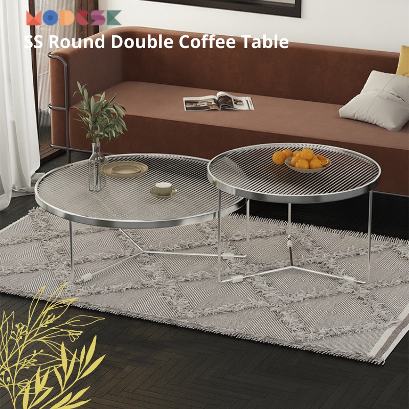Bàn sofa - trà đôi Modesk SS Round Double Coffee Table khung inox 304 - kính cường lực [phòng khách - quán cafe]