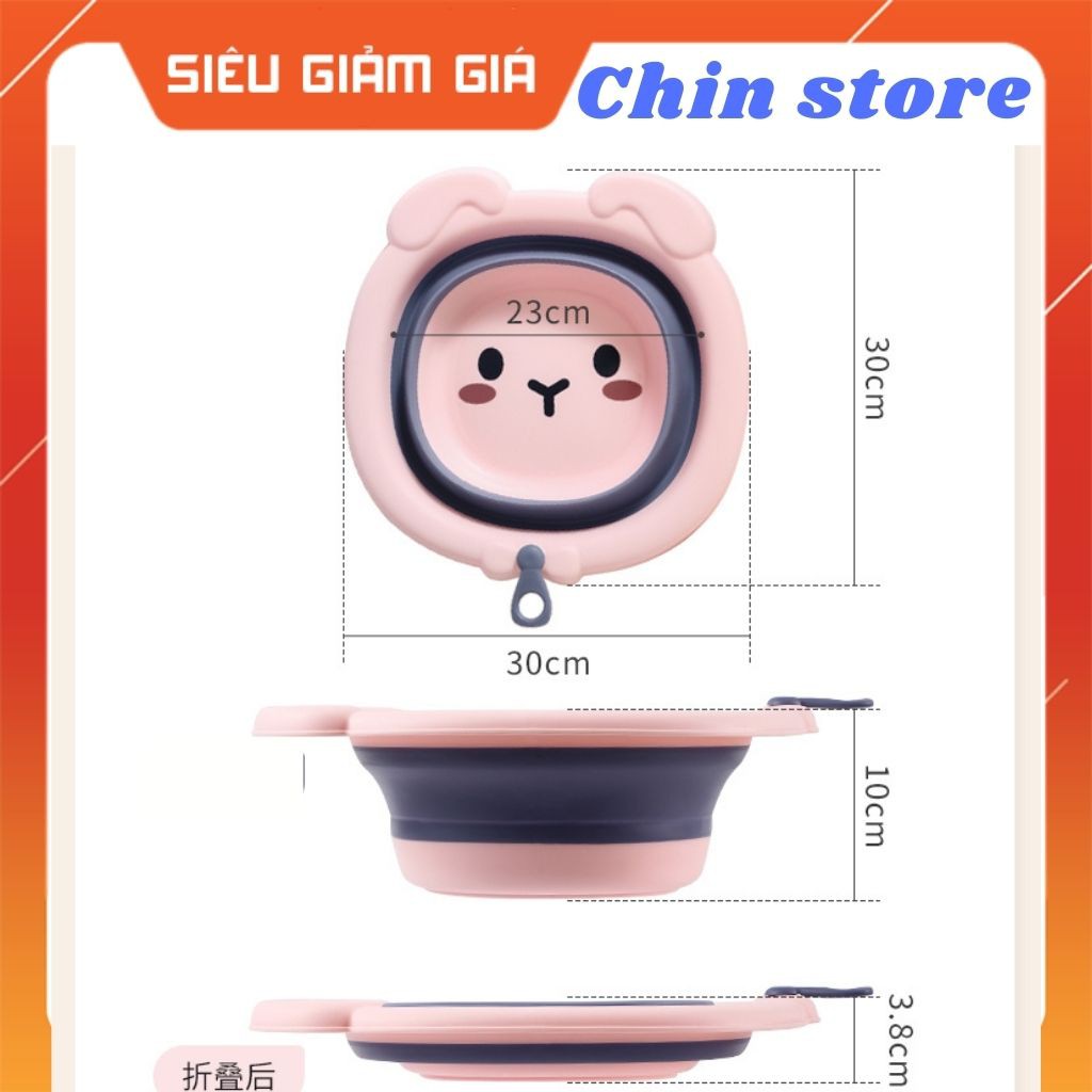 Chậu rửa mặt silicon gấp gọn đa năng cho bé hình con gấu 10*30*23 cm 9 (gồm hai khăn mặt cho bé)