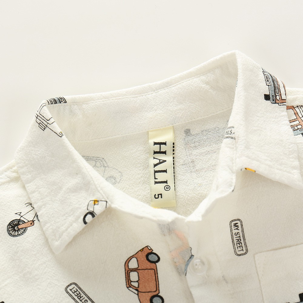 Áo sơ mi bé trai XIAILE áo sơ mi cho bé họa tiết ô tô chất cotton hàng xuất Âu Mỹ
