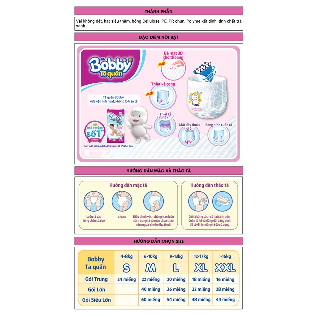 Tã quần Bobby size XXL 16 miếng (cho bé trên 16kg)