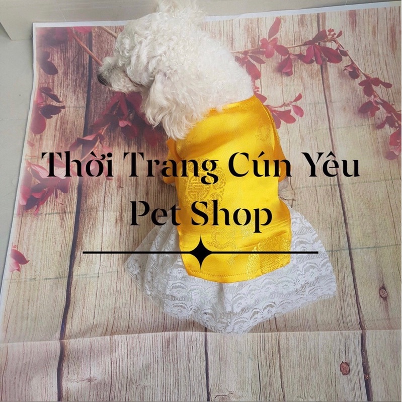 Váy mặc Tết cho thú cưng - áo dài cách tân kèm váy xoè tầng cho chó mèo