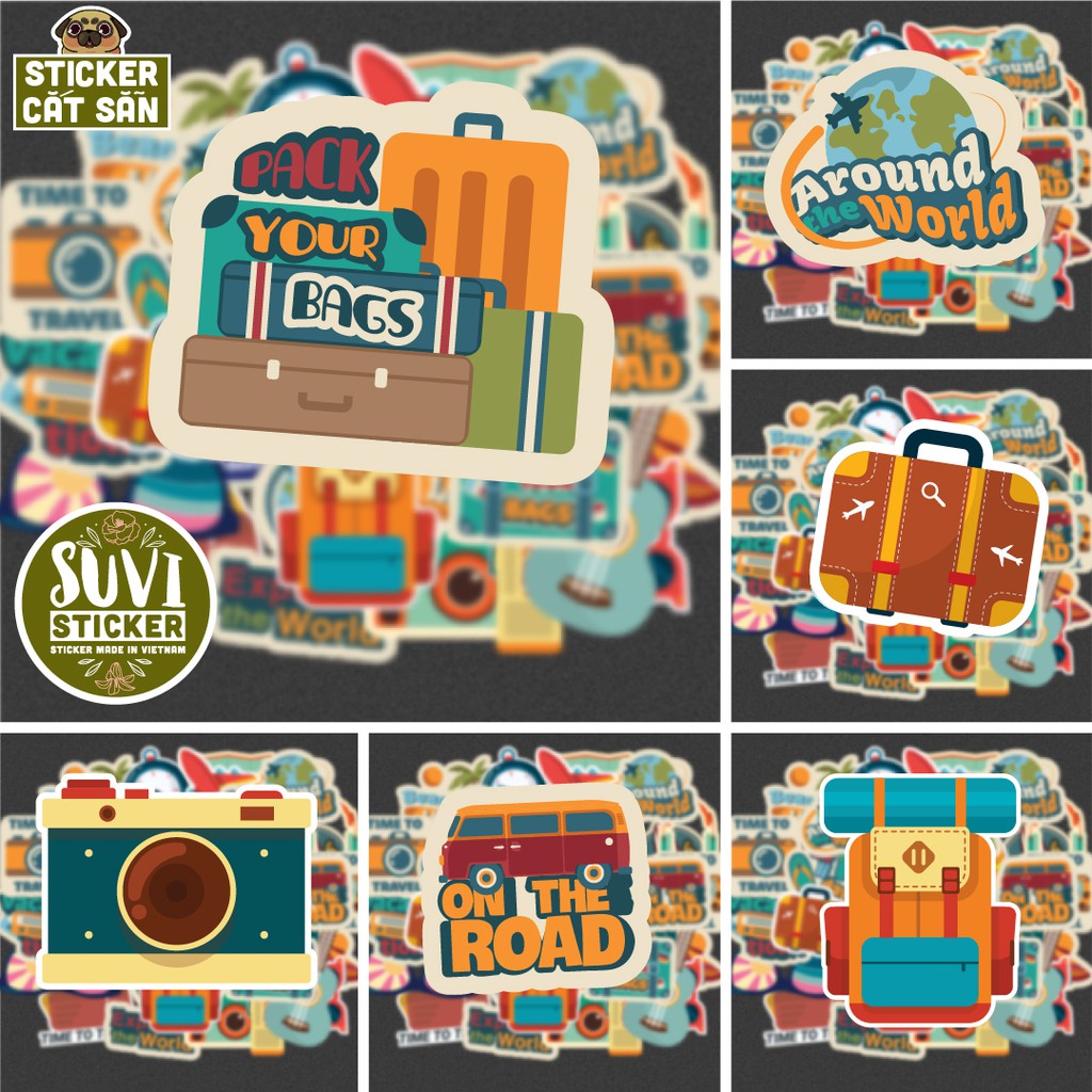 50 Sticker Du Lịch Travel chống nước sticker dán laptop, điện thoại, đàn guitar, mũ bảo hiểm, vali. MSP: T03