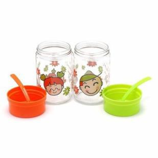 Bộ đôi 2 lọ thủy tinh đựng gia vị có nắp đậy + thìa siêu cute