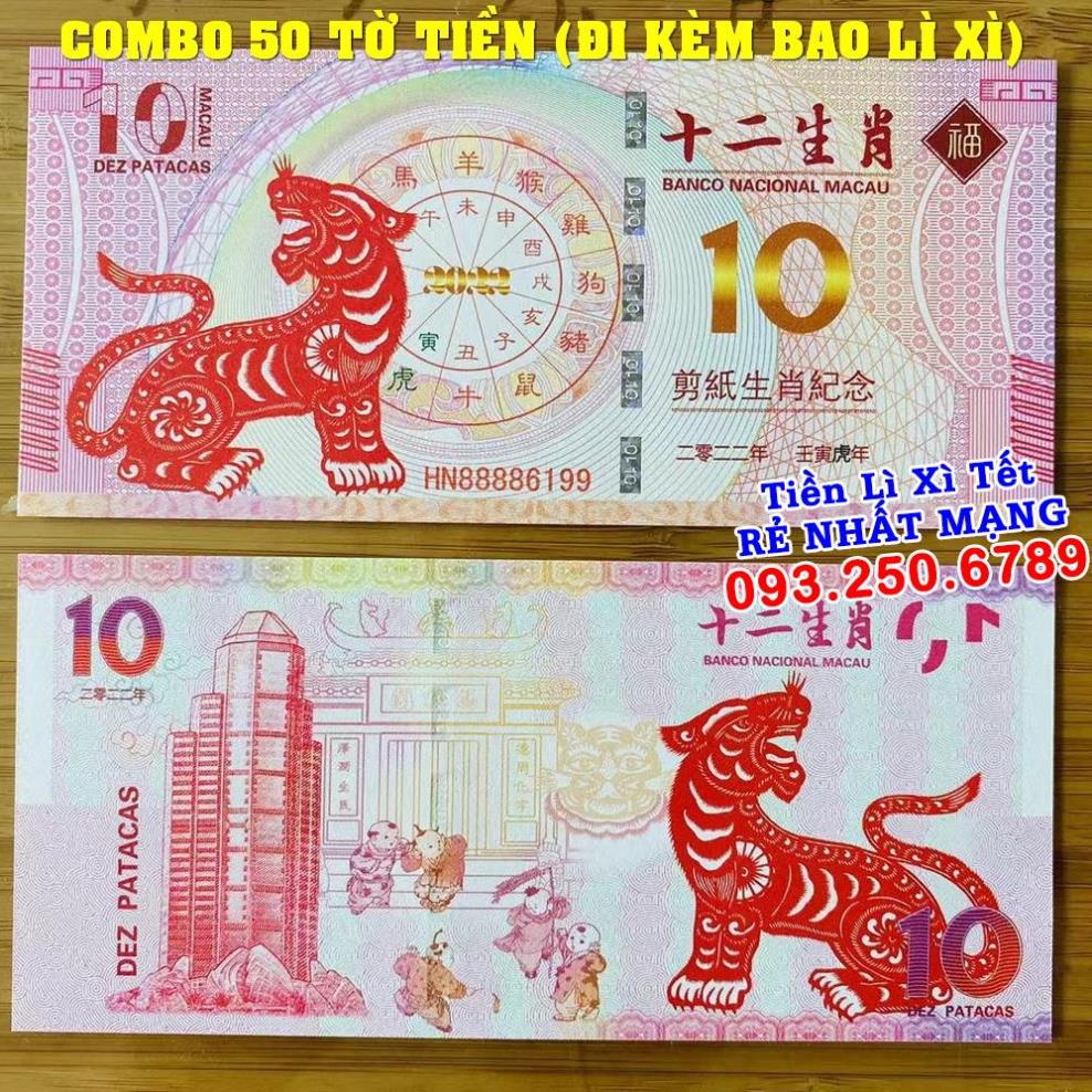 ⭐ FREE SHIP⭐ (combo 50) Tiền Con Hổ Macao 10 Patacas may mắn lì xì tết 2022, Quà Tết 2022