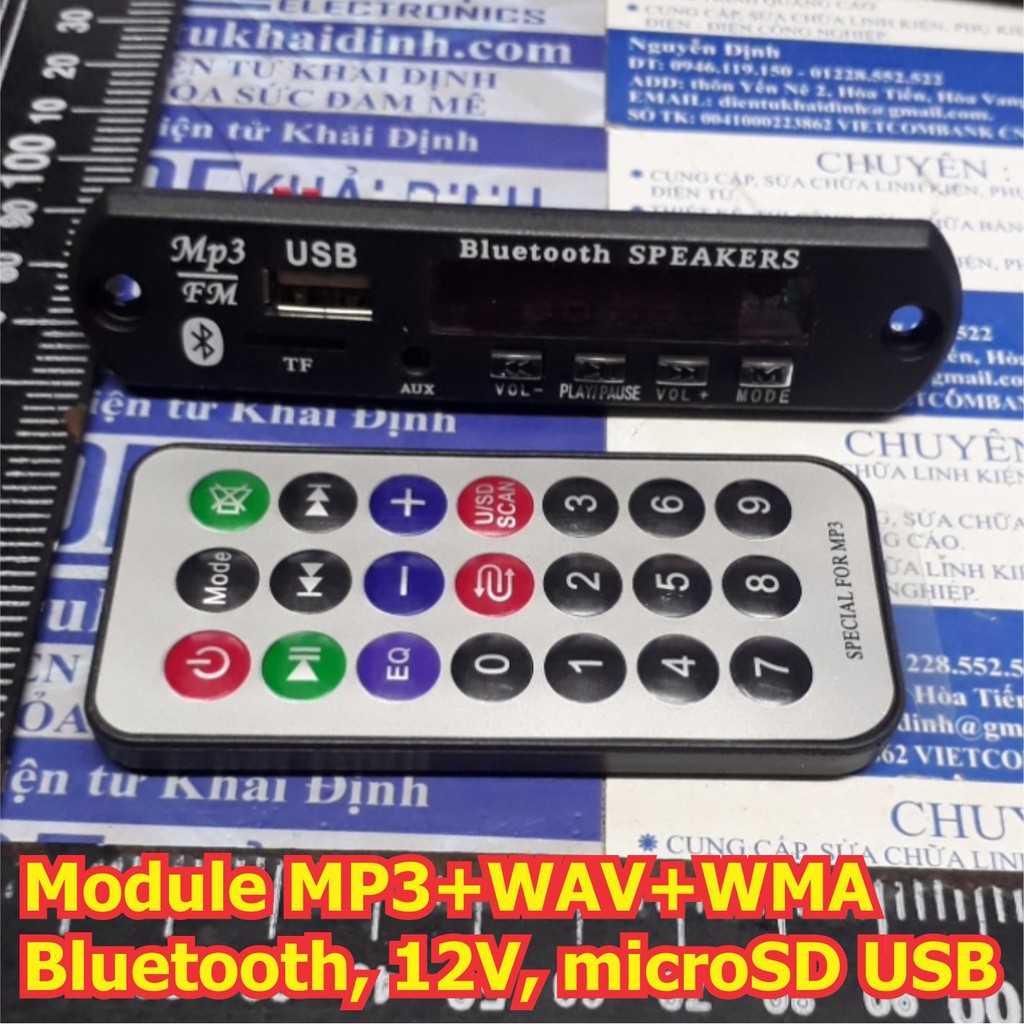 Module Audio MP3+WAV+WMA FM Bluetooth 12V, thẻ USB, microSD kde5580