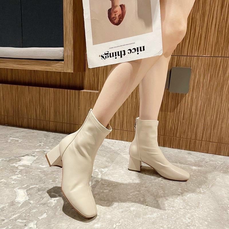 Bốt (boot) da mũi vuông cao gót, cổ ngắn mẫu mới nhất
