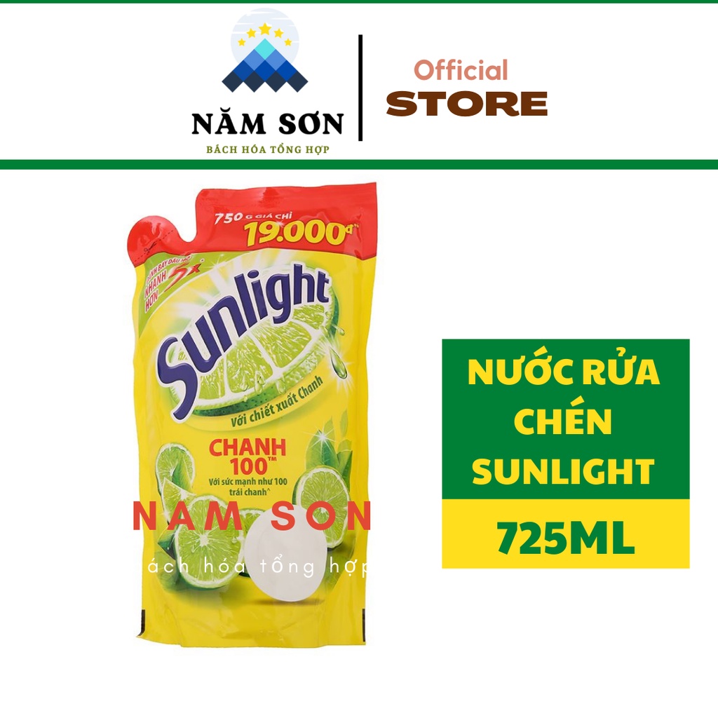 Nước rửa chén Sunlight Chanh 100 chiết xuất chanh tươi túi 725ml