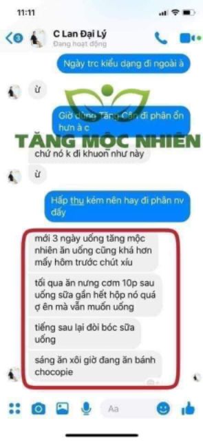 Tăng cân Tăng mộc nhiên dành cho mọi lứa tuổi. Liệu trình 30 gói