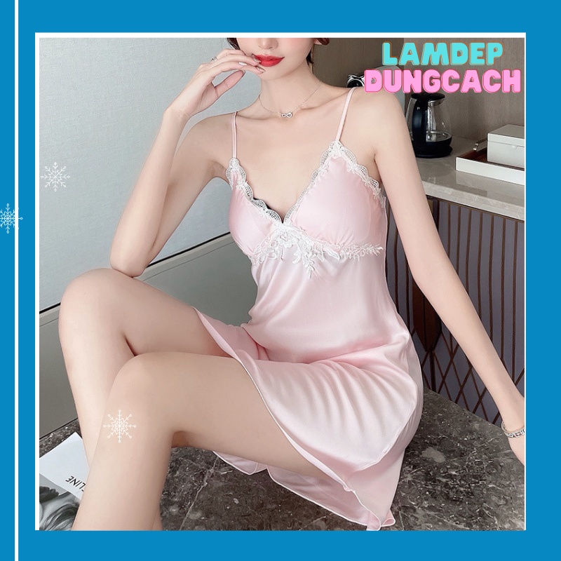 Đầm ngủ sexy gợi cảm lụa satin cao cấp có mút ngực đủ màu đủ size Lamdepdungcach-VL165