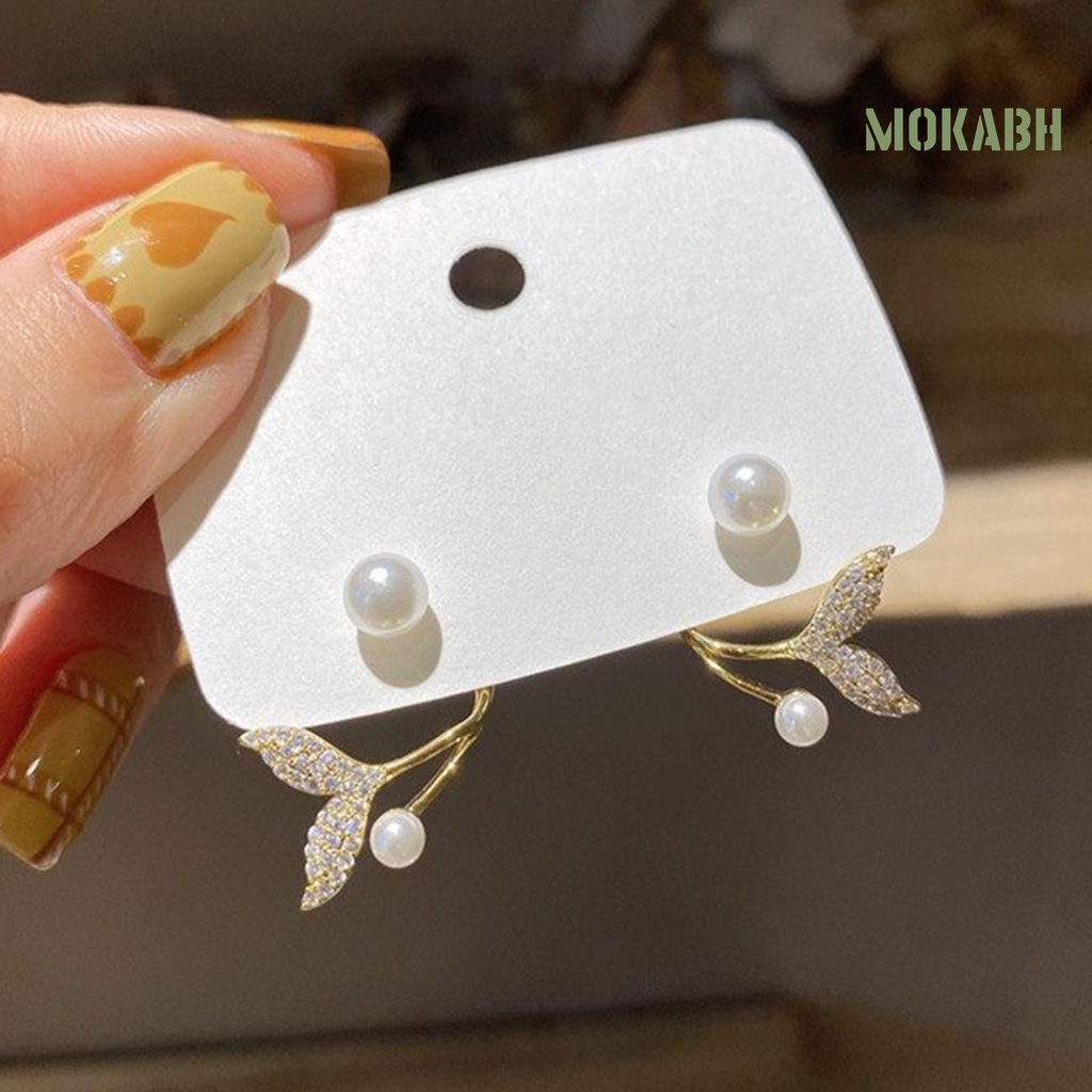 1 Đôi Bông Tai Xỏ Lỗ Hình Đuôi Cá Đính Ngọc Trai Nhân Tạo Mạ Điện Lâu Trôi Thời Trang