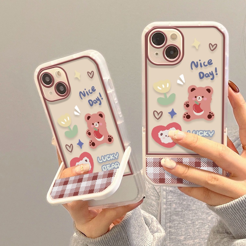 Ốp Điện Thoại Mềm Chống Sốc Có Giá Đứng Hình Gấu Và Hoa Cho Iphone 11 13 12 Pro MAX 7 8 Plus X XS XR MAX 6S