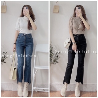 Quần bò jeans cạp cao dáng ôm body ống cắt lệch tôn dáng cạp cao
