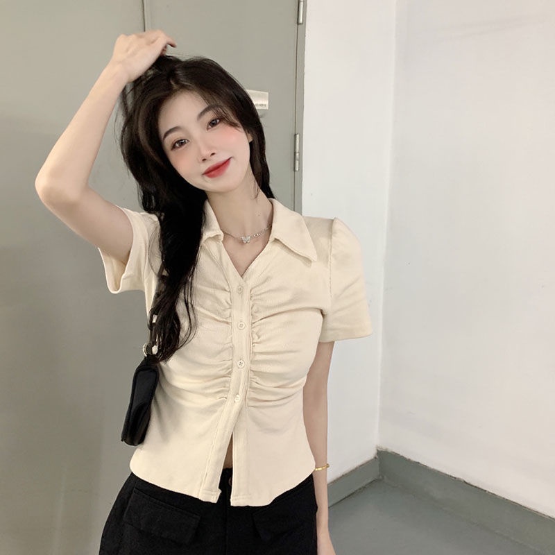Áo Sơ Mi Tay Ngắn Dáng Ôm Phong Cách Hàn Quốc Thời Trang Mùa Hè Cho Nữ