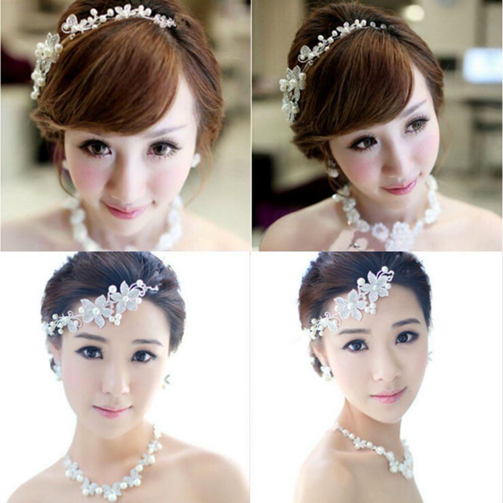 IVORY 1 Vương Miện Cài Tóc Trong Suốt Đính Hoa Và Ngọc Trai Trang Trí Cho Cô Dâu