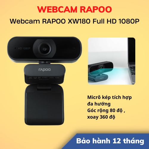 [Hỏa Tốc - HCM] Webcam RAPOO XW180 độ phân giải Full HD 1080P | Bảo Hành 12 Tháng | Hàng Chính Hãng | LSB Store