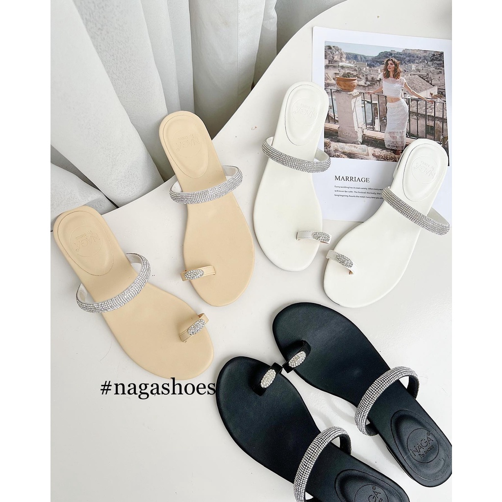 DÉP NAGASHOES NAD203 QUAI NGANG ĐÍNH CƯỜM XỎ NGÓN 2CM