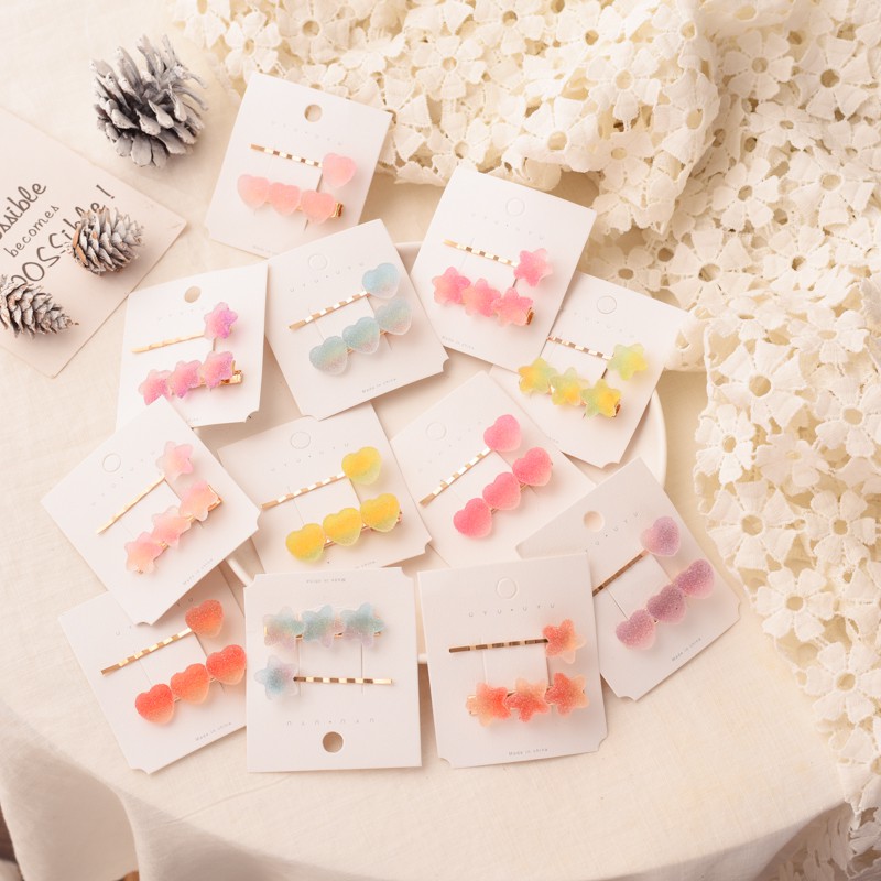 Set 2 kẹp tóc nữ dễ thương hình trái tim ngôi sao phong cách hàn quốc KT001