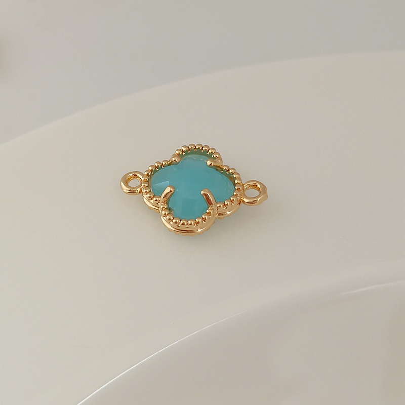 Hạt charm Mặt dây chuyền hình cỏ bốn lá mạ vàng 14K đính đá Zircon sang trọng 12mm DIY