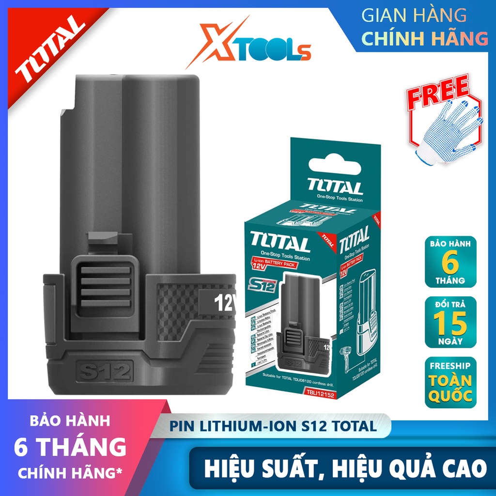 Pin Lithium-Ion S12 TOTAL TBLI12152 Pin sạc 12v Type C pin 12V/1.5Ah phù hợp cho tất cả dòng sản phẩm dùng pin 12V XTOOL