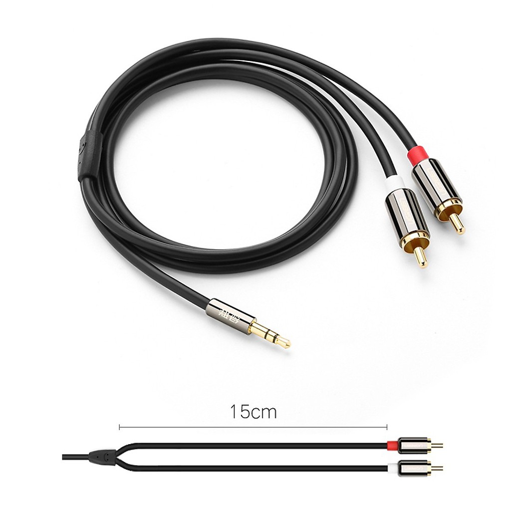 Dây Loa Audio 1 đầu 3,5 mm ra 2 đầu hoa sen (RCA) dài 1,5m UGREEN - Hàng Chính Hãng