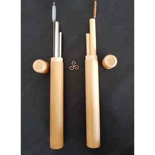 Bộ hộp ống hút inox và tre.