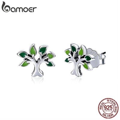 Bamoer Bông Tai Bạc 925 Hình Lá Cây Thời Trang Cho Nữ sce409
