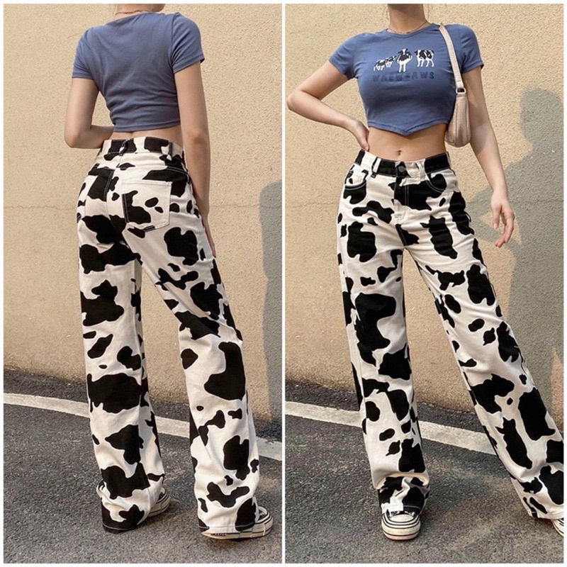 QUẦN JEANS NỮ ỐNG XUÔNG HOẠ TIẾT LOANG BÒ SỮA