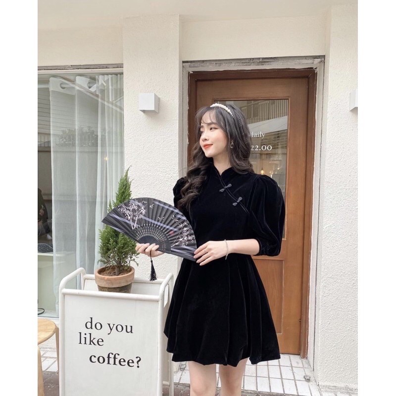 Đầm Tết bigsize Nhung cổ tàu 55-90kg dể thương
