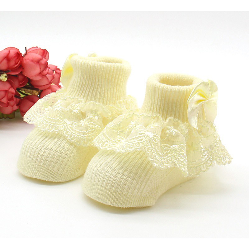 Vớ cotton mềm viền ren có đính nơ dễ thương cho bé gái