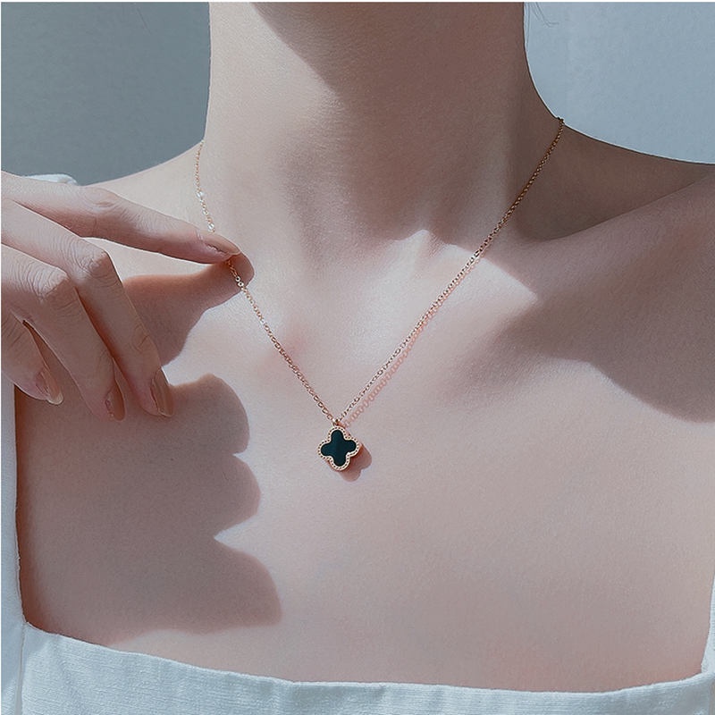 Dây chuyền cỏ 4 lá may mắn chất liệu titan không gỉ không phai màu phong cách ins hàn quốc thời trang thanh lịch