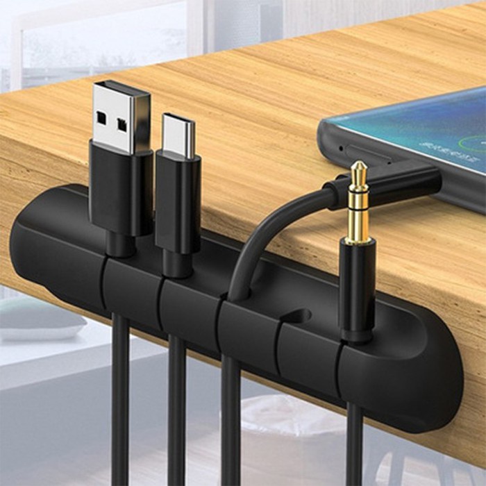 Miếng Silicon Cố Định Dây Cáp Sạc Điện Thoại USB Dây Điện, Kẹp Dán Tường Hoặc Bàn Làm Việc Thông Minh Màu Đen SSN09