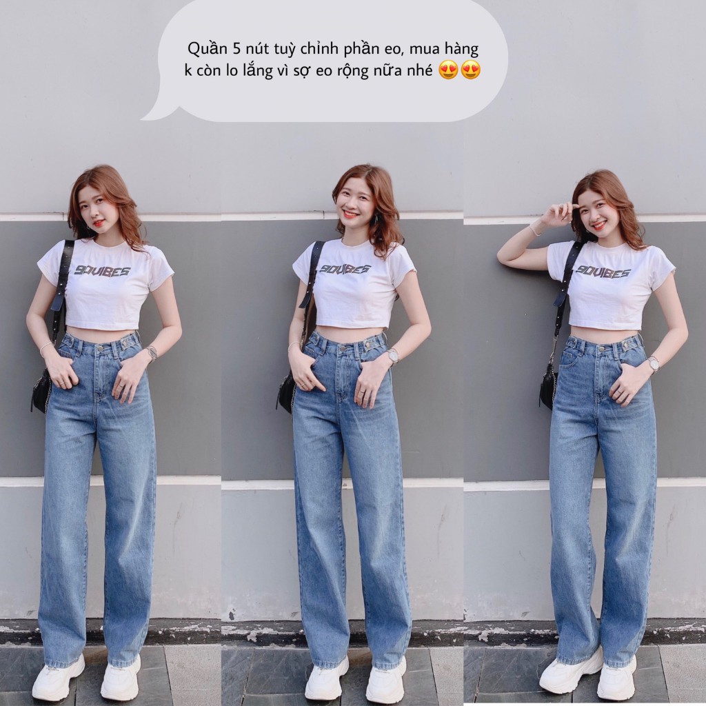 Quần Jean Ống Rộng SIMPLE JEAN Unisex (Gài nút 2 bên lưng) (K001)