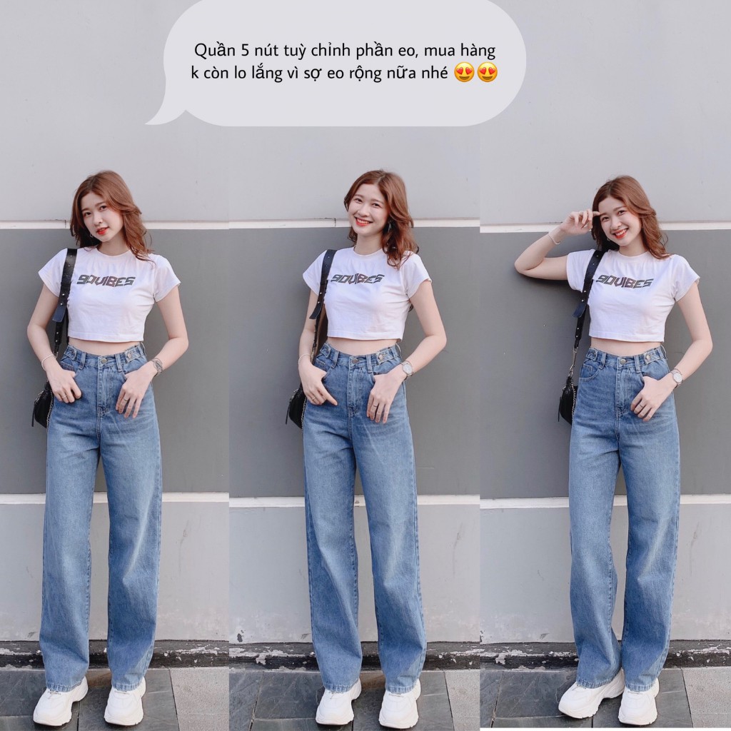 Quần Jean Ống Rộng SIMPLE JEAN Unisex (Gài nút 2 bên lưng K001)