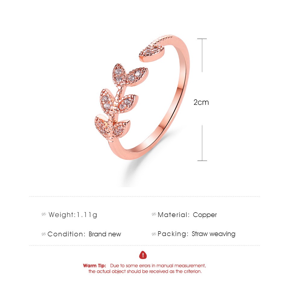Nhẫn hình chiếc lá đính đá zircon thời trang đơn giản dành cho nữ