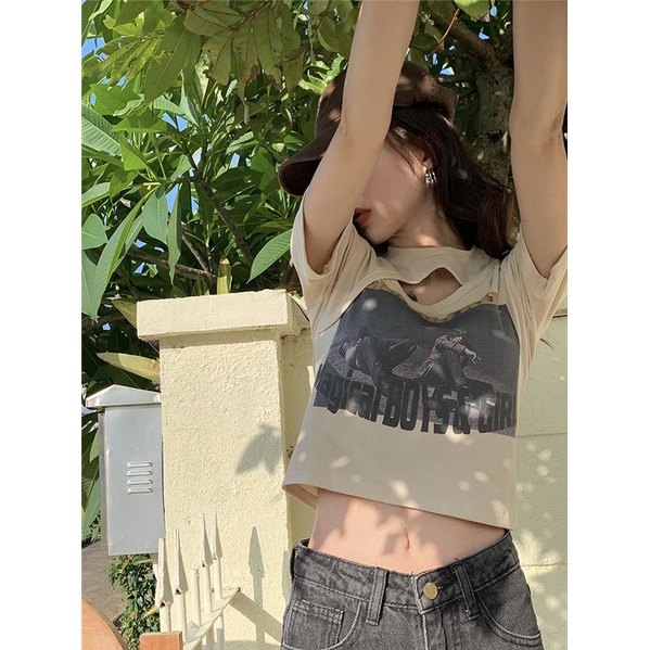 Áo thun nữ ngắn tay in chữ phong cách Hàn Quốc