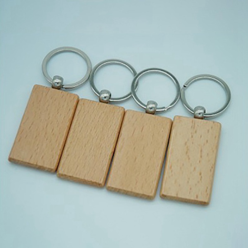 Set 80 Móc Khóa Gỗ Trơn Khắc Chữ Nhật Diy