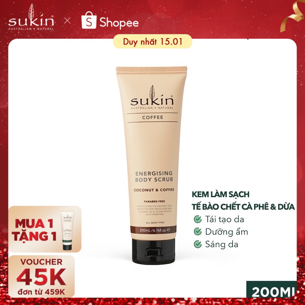 Kem Làm Sạch Tế Bào Chết Cho Cơ Thể Với Cà Phê Và Dừa Sukin Energising Body Scrub 200ml