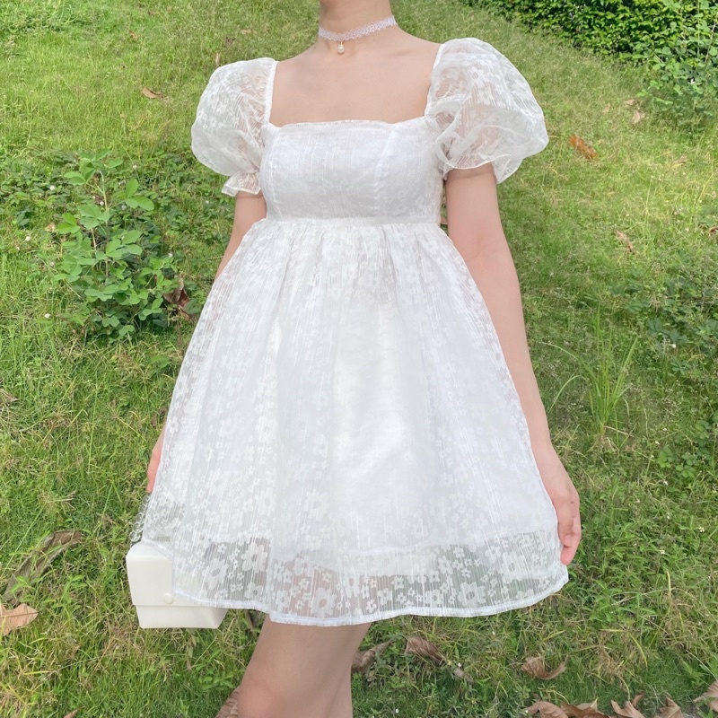 Váy babydoll tay phồng hoa nhí tiểu thư