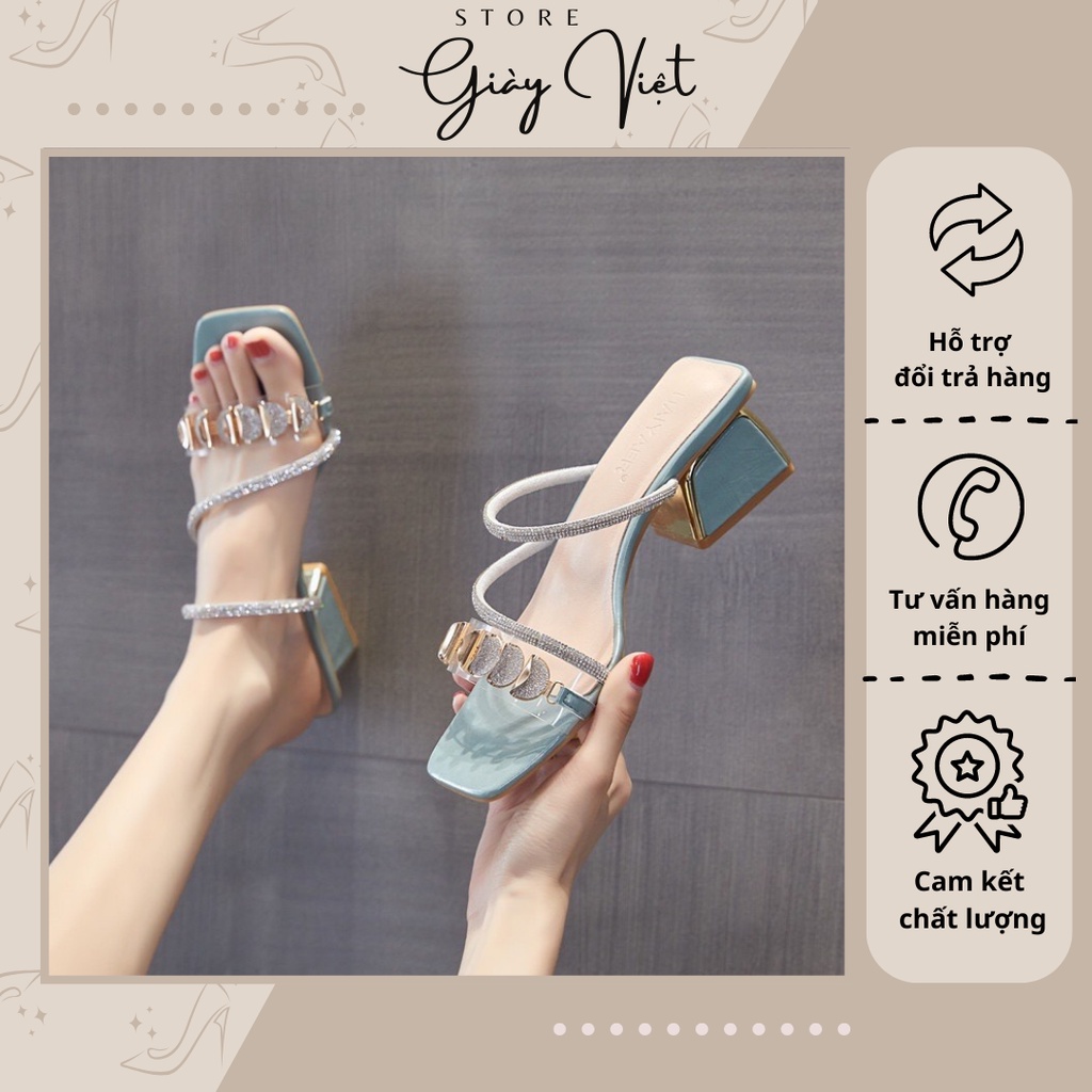 Giày Cao Gót Guốc Mặt Trăng Dây Xoàn 5Cm Siêu Hot