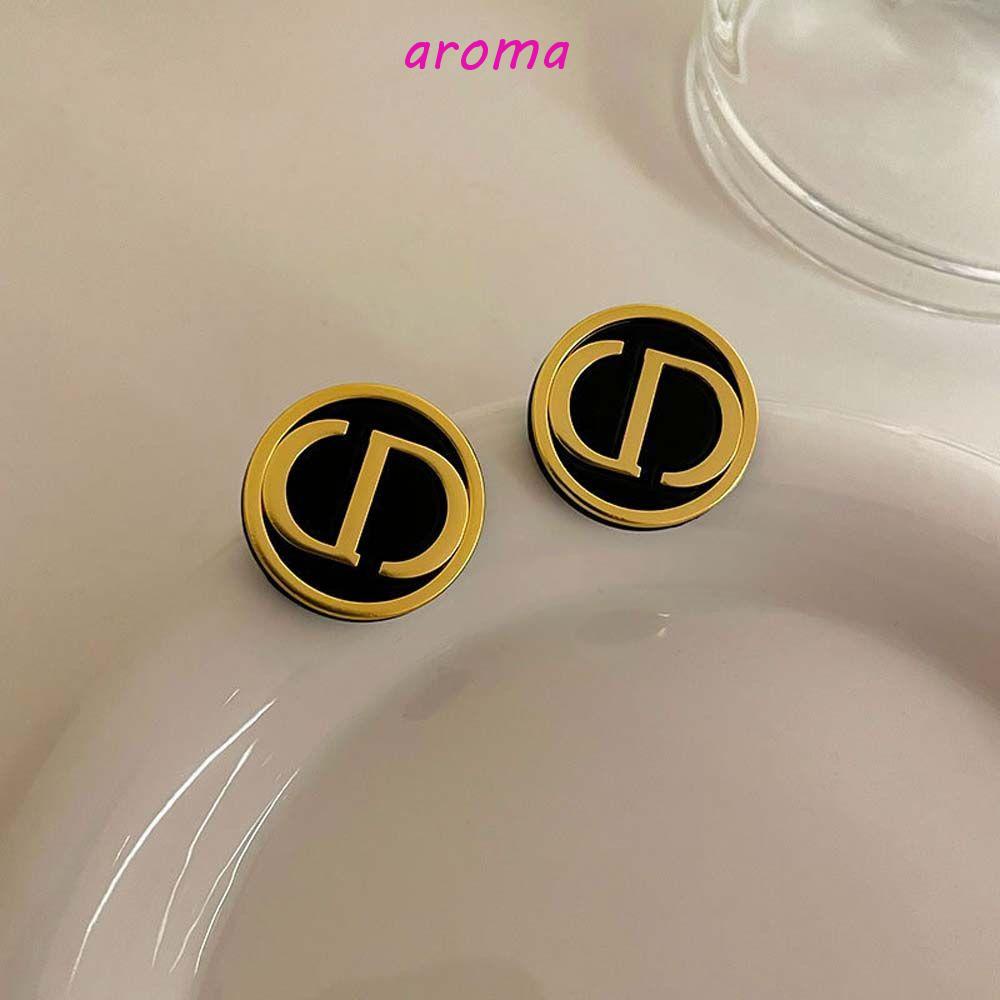 Bông Tai Hợp Kim Hình Tròn In Chữ D Phong Cách Hàn Quốc Ngọt Ngào Thời Trang Cho Nữ